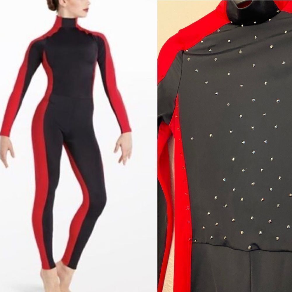 Weissman Elite Dance Costume unitard jumpsuit Black red Destinations MT11202 SA